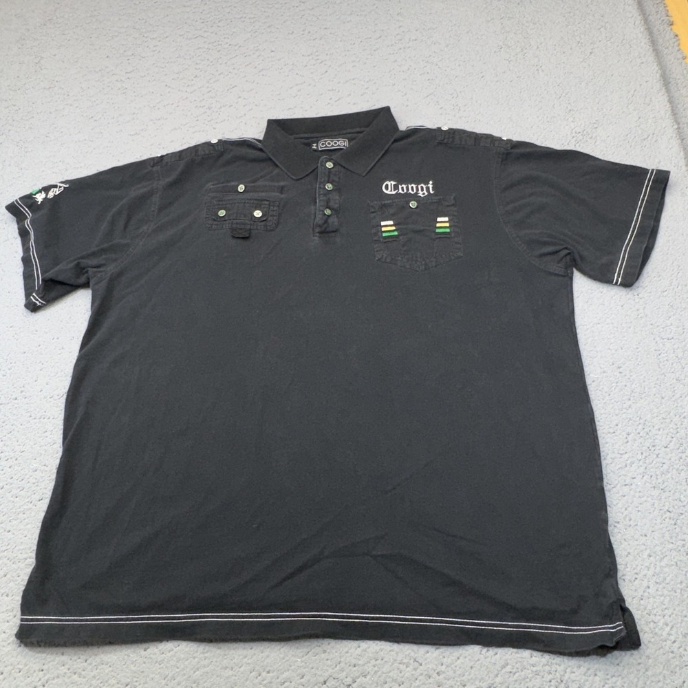 COOGI Polo Shirt Mens 2XL Black Embroidered Pocket Buttons Cotton Jersey